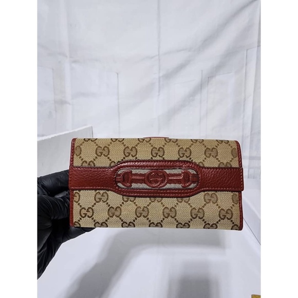 Authentic Gucci GG Canvas and Leather Continental Wallet Beige/Burgundy - Picture 16 of 16